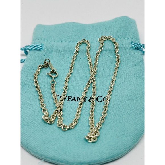 Tiffany & Co 3mm Large Link Rolo Chain 16 Necklace Sterling Silver Pouch